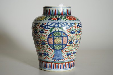 A Chinese Transitional wucai vase with buddhist emblems, Transitional period, Chongzhen/Shunzhi