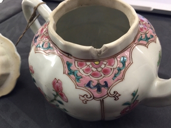Two Chinese famille rose teapots and covers, Yongzheng/Qianlong