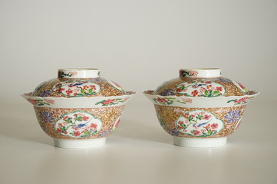 A fine pair of Chinese famille rose bowls and covers, Yongzheng