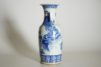 A tall Chinese blue and white vase with Liu Hai and the toad, 20th C.