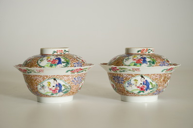 A fine pair of Chinese famille rose bowls and covers, Yongzheng