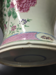 A Chinese Canton famille verte vase, a famille rose flowerpot and a baluster vase, 18/19th C