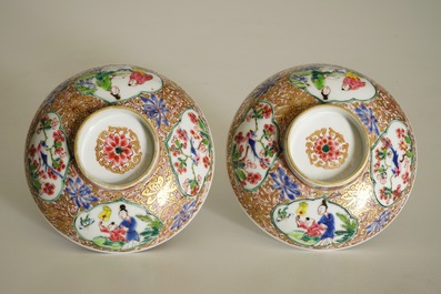 A fine pair of Chinese famille rose bowls and covers, Yongzheng