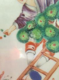 A pair of large Chinese famille rose cherrypickers plates, Qianlong