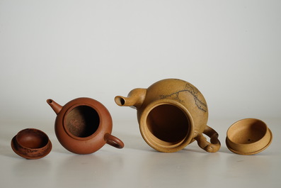 Two Chinese Yixing teapots and covers, 19th C.