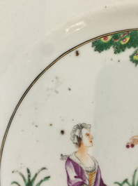 Six Chinese famille rose cherrypickers plates, Qianlong