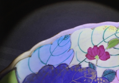 A Chinese famille rose &ldquo;tobacco leaf&rdquo; dish, Qianlong