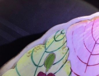 A Chinese famille rose &ldquo;tobacco leaf&rdquo; dish, Qianlong