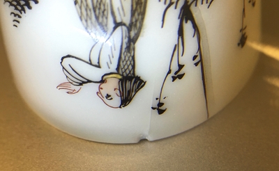 Six Chinese miniature grisaille cups and saucers with jesuits, Qianlong