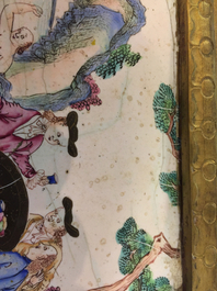 Een plaquette in Canton emaille met decor van Europeanen, 18e eeuw