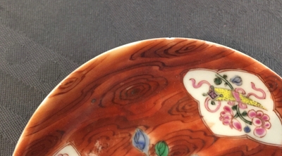 A Chinese famille rose faux-bois cup and saucer, Qianlong