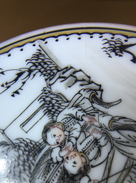 Six Chinese miniature grisaille cups and saucers with jesuits, Qianlong