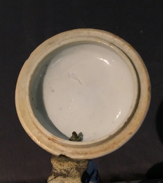 A twisted Chinese blue and white metal-mounted covered jug, Kangxi