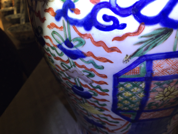 A Chinese Transitional wucai vase with buddhist emblems, Transitional period, Chongzhen/Shunzhi