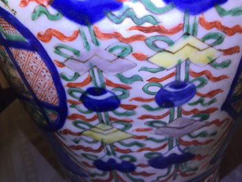 A Chinese Transitional wucai vase with buddhist emblems, Transitional period, Chongzhen/Shunzhi