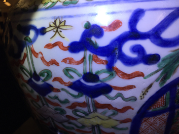A Chinese Transitional wucai vase with buddhist emblems, Transitional period, Chongzhen/Shunzhi