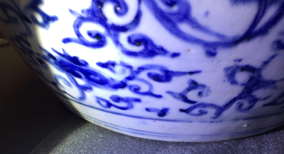 A Chinese blue and white lotus scroll vase, Ming, Wanli