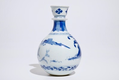 A Chinese blue and white vase or huqqa base, Kangxi