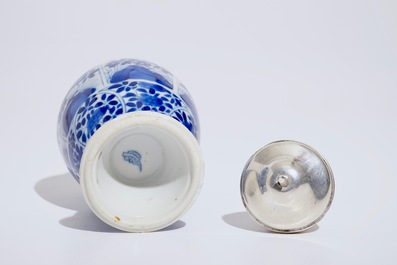 A Chinese blue and white silver-mounted vase, Kangxi