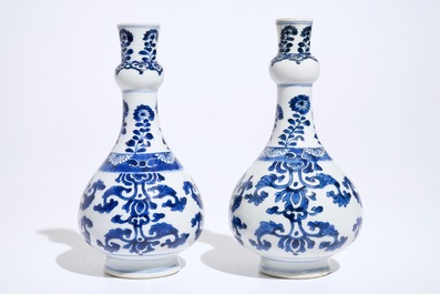 A pair of Chinese blue and white bottle vases, Kangxi