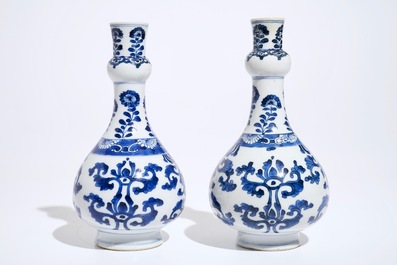 A pair of Chinese blue and white bottle vases, Kangxi