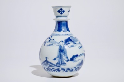 A Chinese blue and white vase or huqqa base, Kangxi