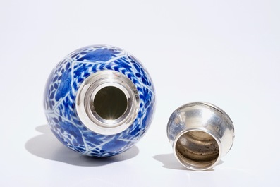 A Chinese blue and white silver-mounted vase, Kangxi