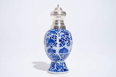 A Chinese blue and white silver-mounted vase, Kangxi