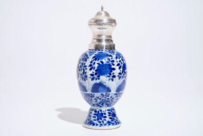 A Chinese blue and white silver-mounted vase, Kangxi