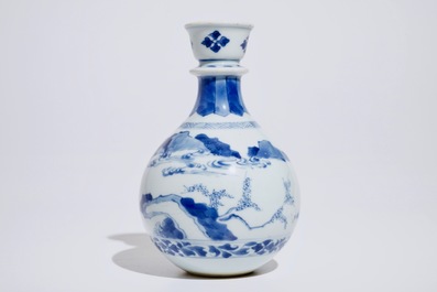 A Chinese blue and white vase or huqqa base, Kangxi