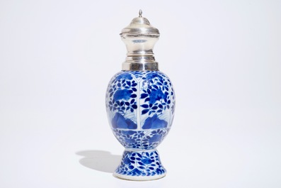 A Chinese blue and white silver-mounted vase, Kangxi