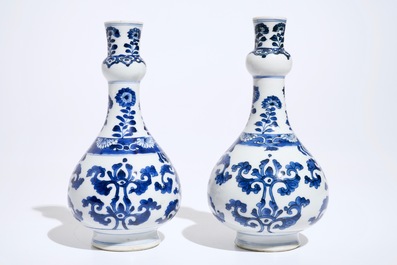 A pair of Chinese blue and white bottle vases, Kangxi