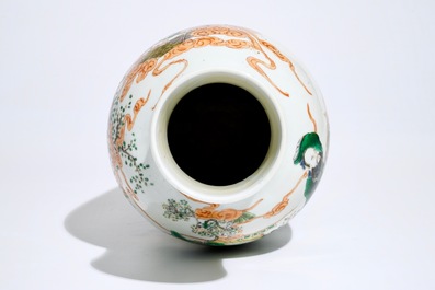 A Chinese famille verte mythological subject vase, 19th C.