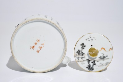 A Chinese qianjiang cai teapot and cover, Tongzhi mark, 19/20th C.