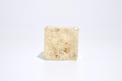 A square Chinese blue and white silver-mounted flask, Kangxi