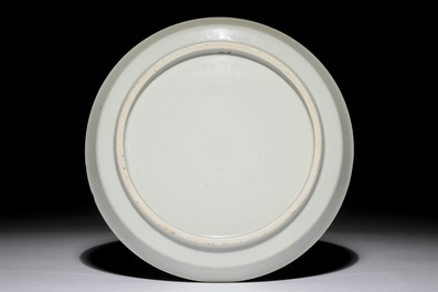 A Chinese blue and white pencil style plate, Yongzheng