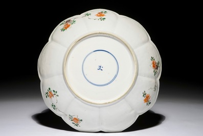A Chinese famille verte lotus-shaped plate, Kangxi