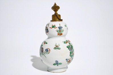 A Chinese famille verte gilt bronze-mounted double gourd vase, Kangxi