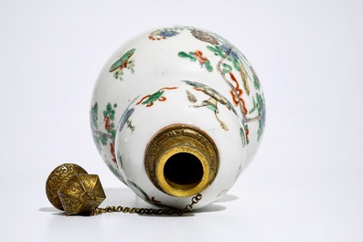 A Chinese famille verte gilt bronze-mounted double gourd vase, Kangxi