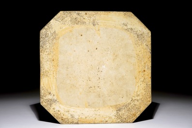 A Chinese octagonal famille verte tile plaque, 19th C.