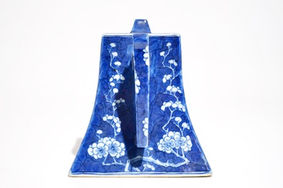 A Chinese blue and white "prunus and ice" teapot and cover, Kangxi mark, 19th C.