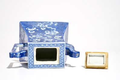 A Chinese blue and white "prunus and ice" teapot and cover, Kangxi mark, 19th C.