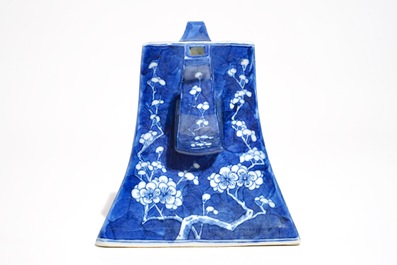 A Chinese blue and white "prunus and ice" teapot and cover, Kangxi mark, 19th C.