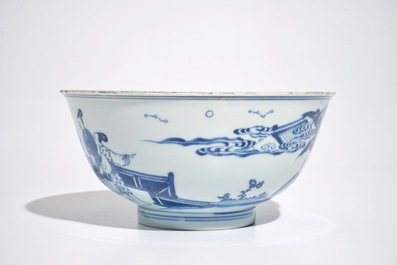 A Chinese blue and white rabbit bowl, Chenghua mark, Kangxi/Yongzheng