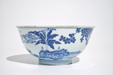 A Chinese blue and white rabbit bowl, Chenghua mark, Kangxi/Yongzheng