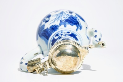 A Chinese blue and white silver-mounted jug, Transitional period