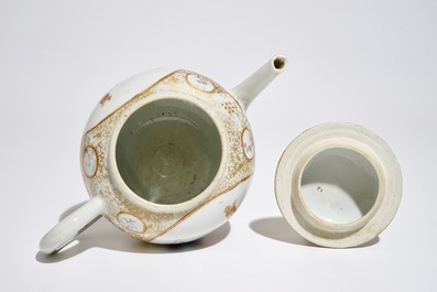 A Chinese famille rose mandarin teapot and cover, Qianlong