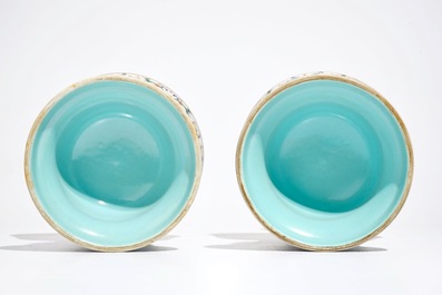 A pair of Chinese famille rose candlesticks, Jaiqing mark, 19/20th C.