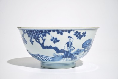 A Chinese blue and white rabbit bowl, Chenghua mark, Kangxi/Yongzheng