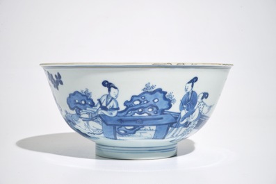 A Chinese blue and white rabbit bowl, Chenghua mark, Kangxi/Yongzheng